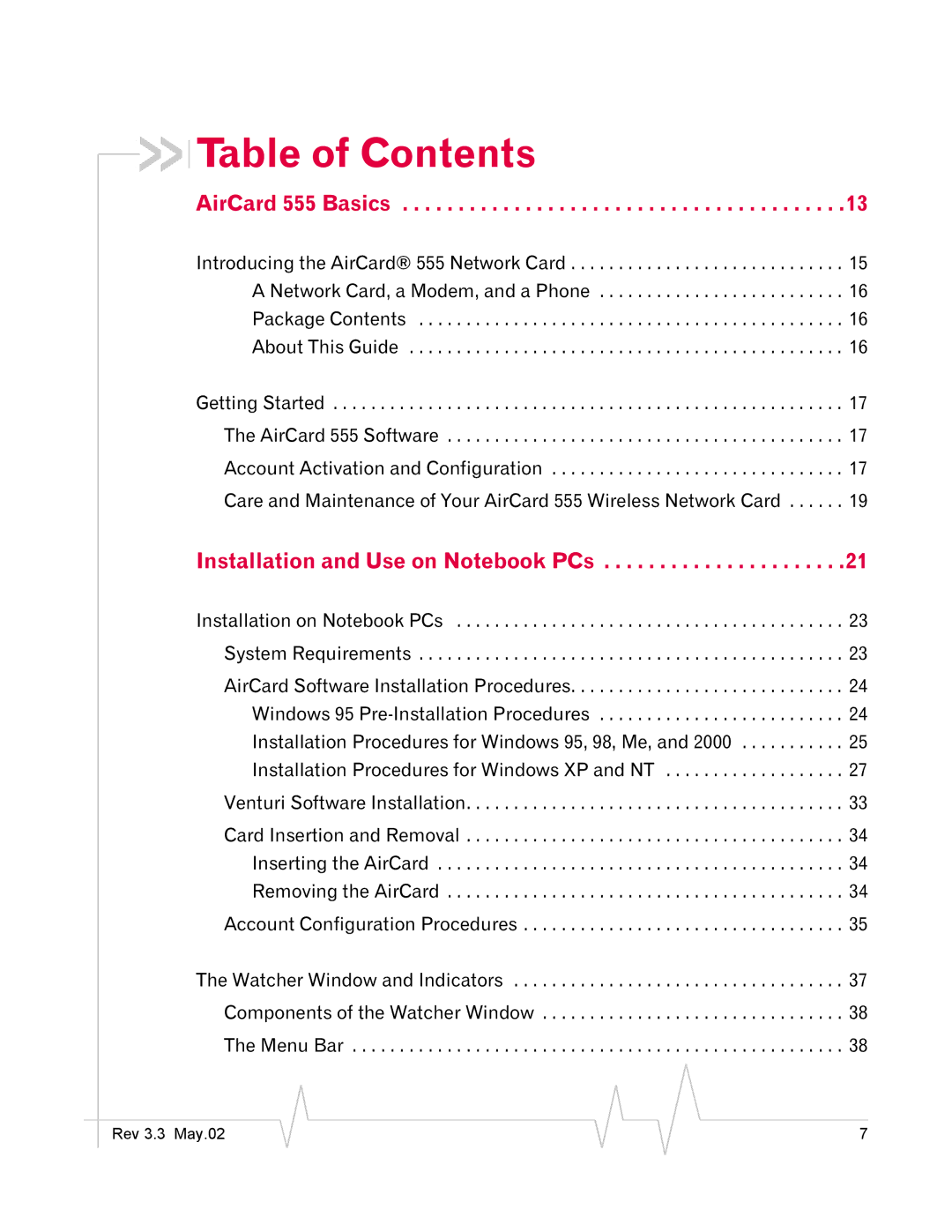 Sierra Wireless 555 manual Table of Contents 