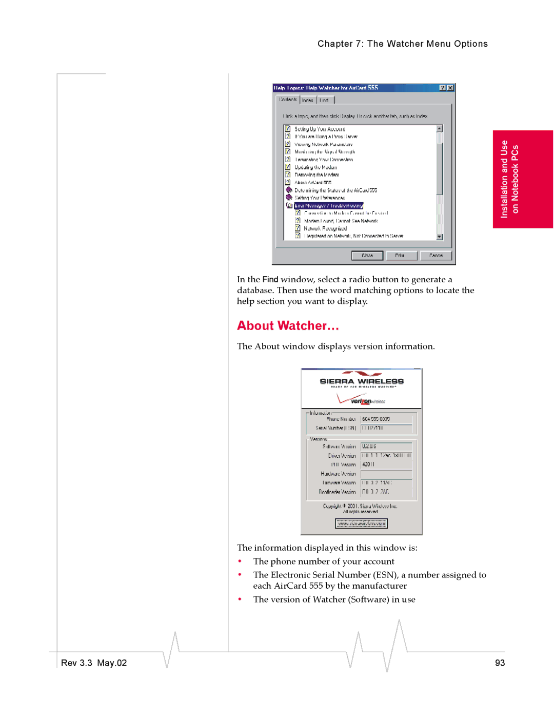 Sierra Wireless 555 manual About Watcher… 