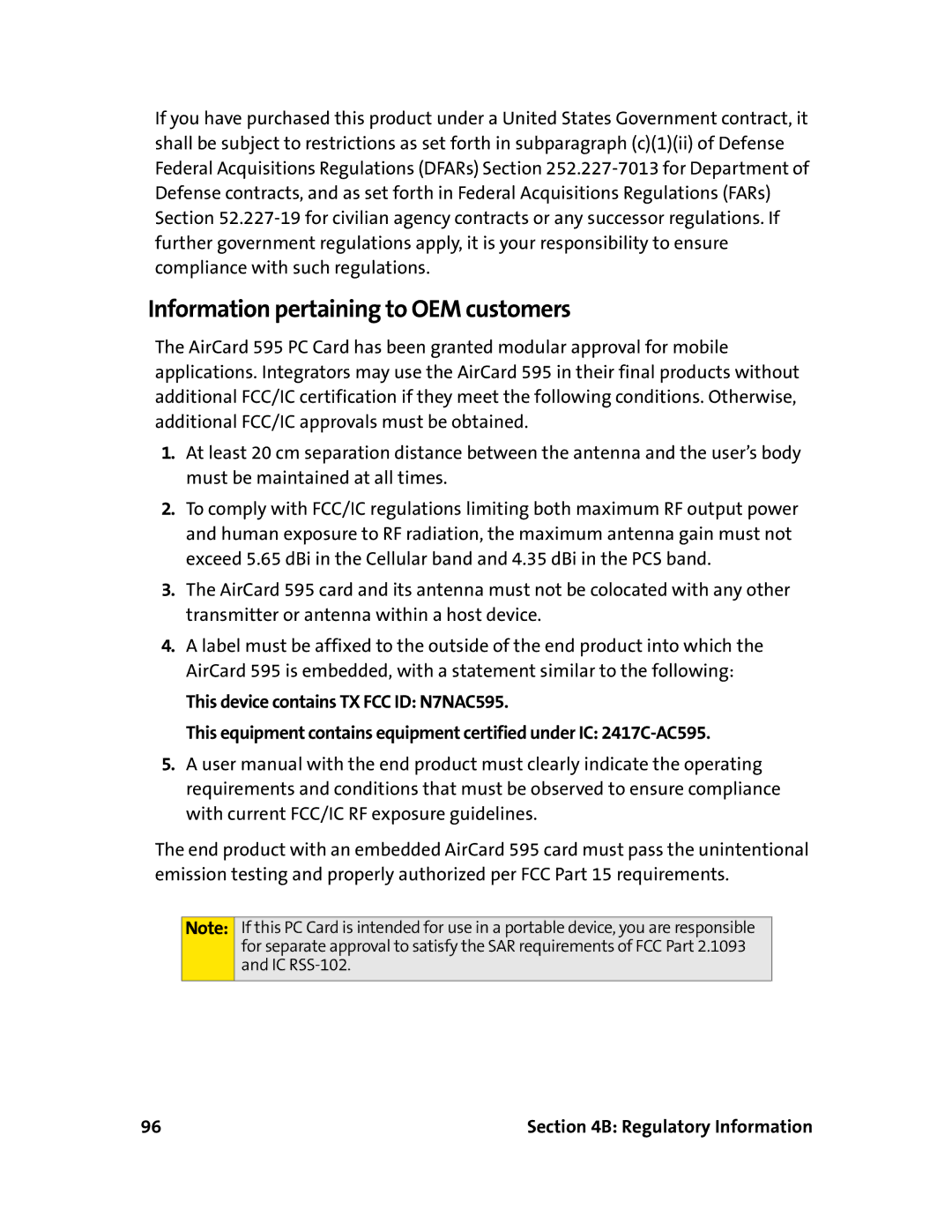 Sierra Wireless 595 manual Information pertaining to OEM customers 