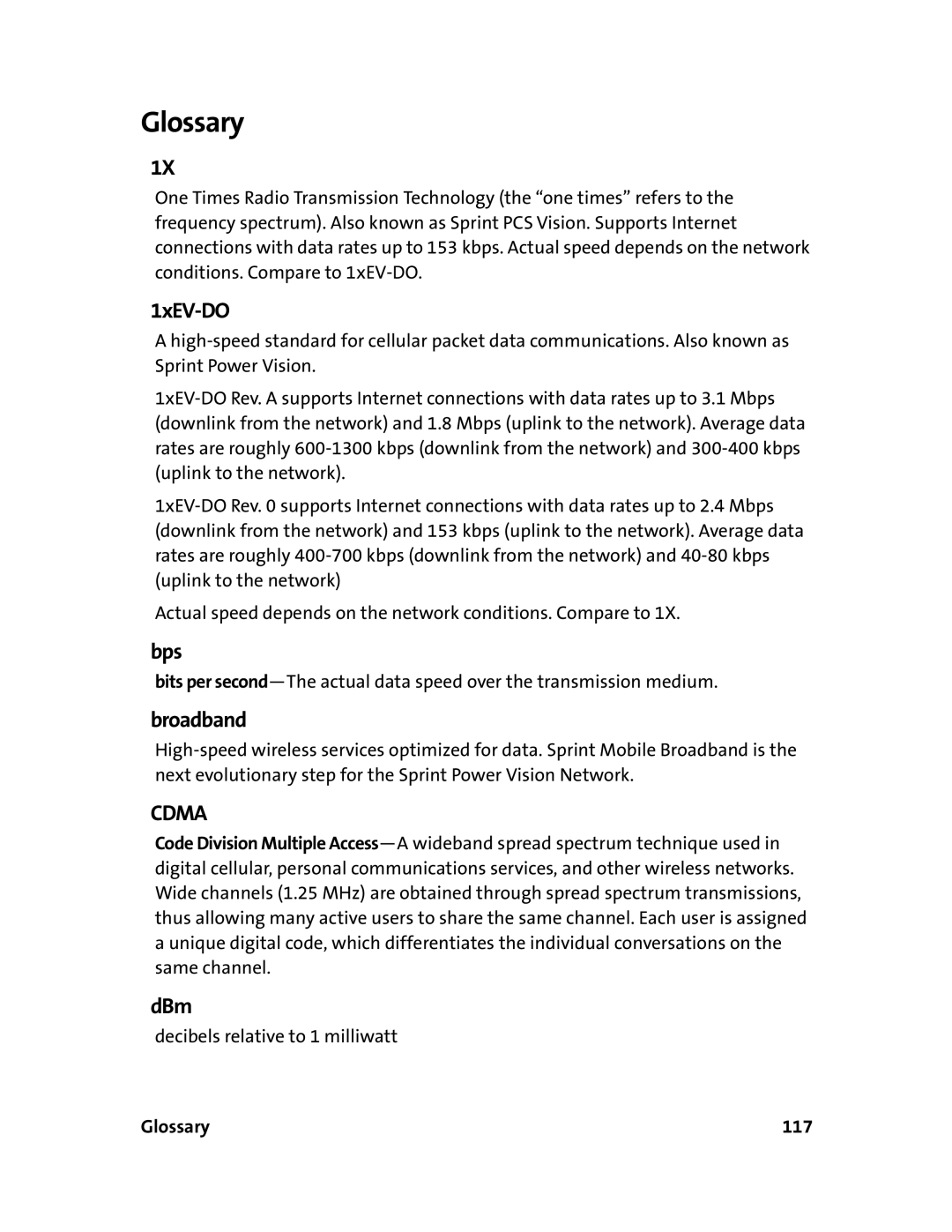 Sierra Wireless 595 manual Glossary 117 