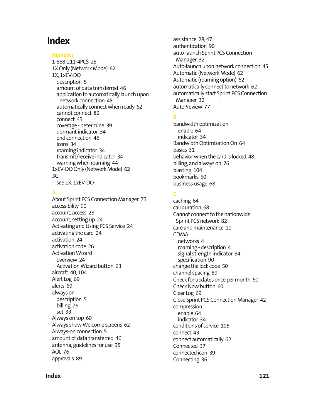 Sierra Wireless 595 manual Index 121 