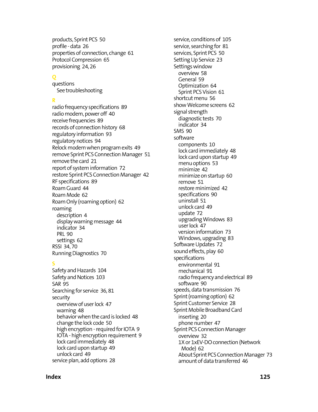 Sierra Wireless 595 manual Index 125 