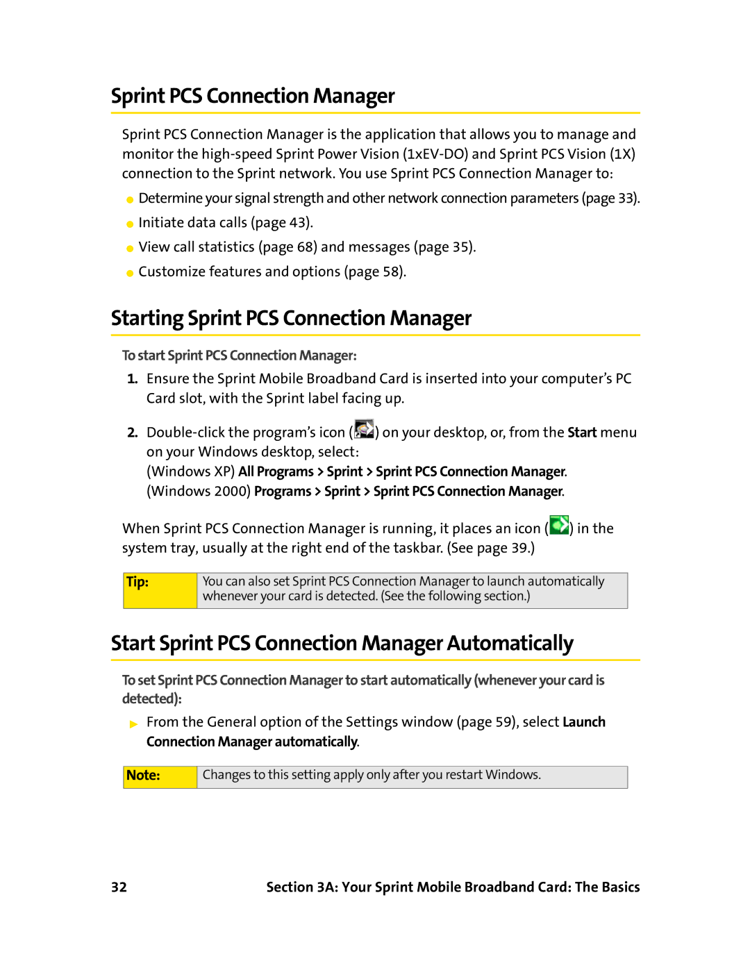 Sierra Wireless 595 manual Starting Sprint PCS Connection Manager, Start Sprint PCS Connection Manager Automatically 