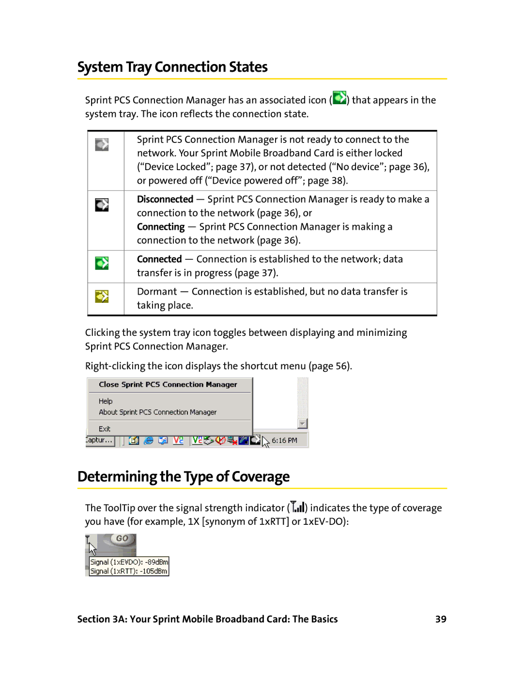 Sierra Wireless 595 manual System Tray Connection States, Determining the Type of Coverage 