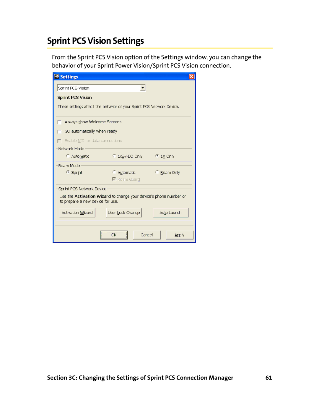 Sierra Wireless 595 manual Sprint PCSVision Settings 