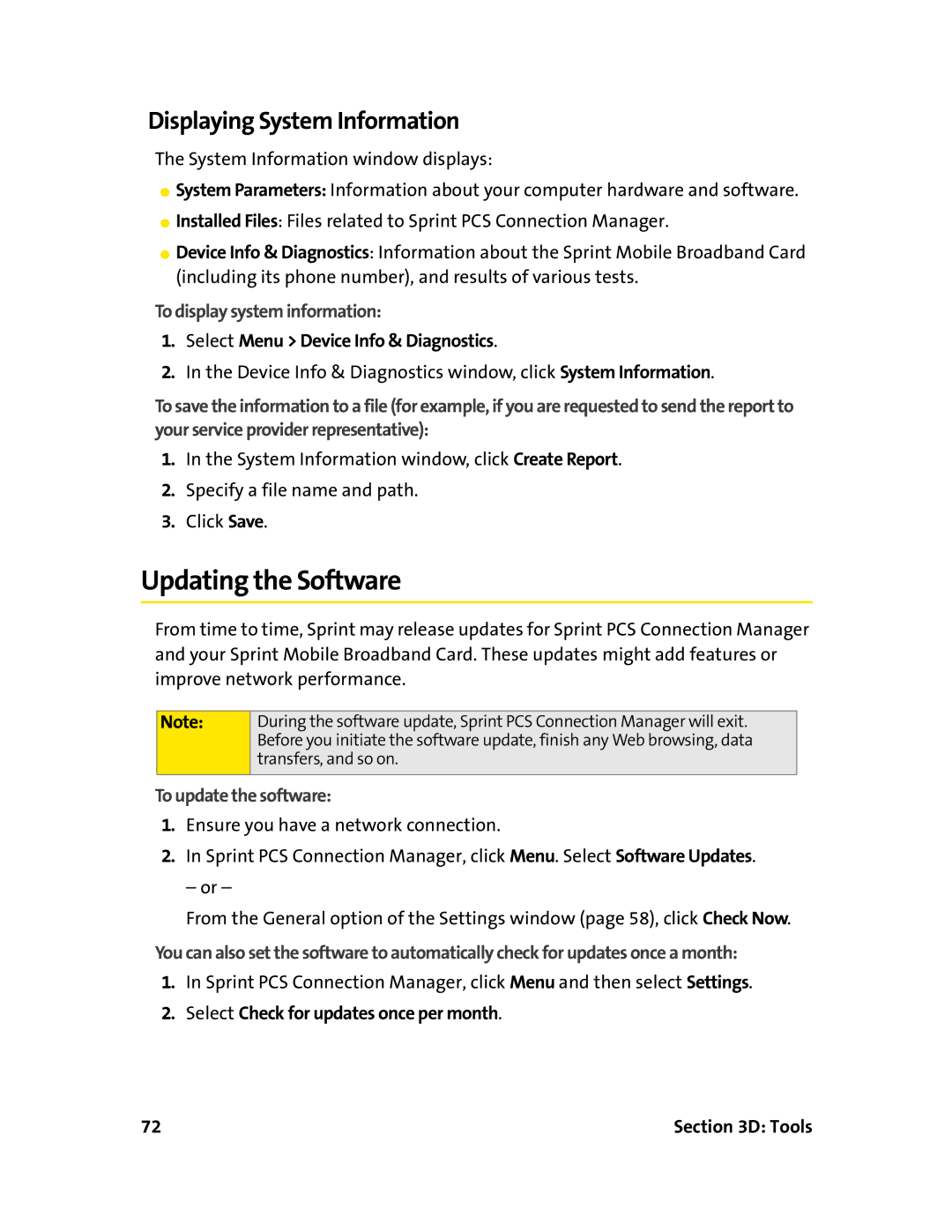 Sierra Wireless 595 manual Updating the Software, Displaying System Information, To display system information 