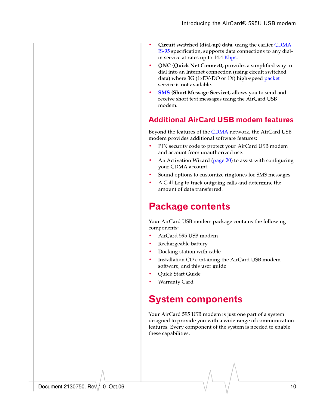 Sierra Wireless 595U manual Package contents, System components 