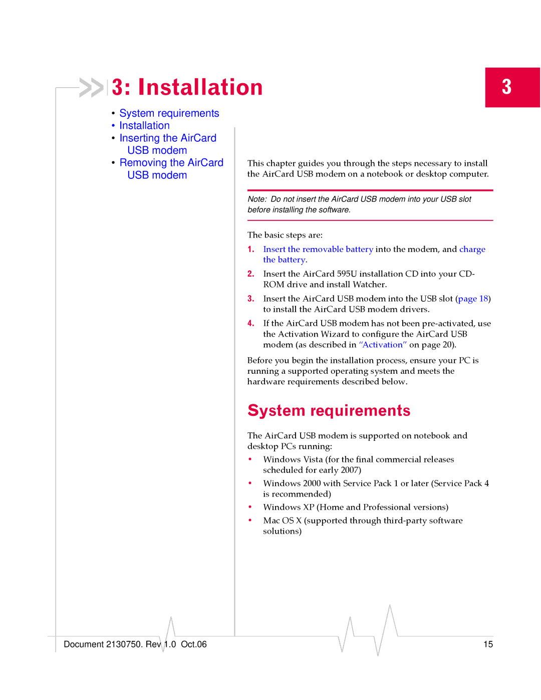 Sierra Wireless 595U manual Installation, System requirements 