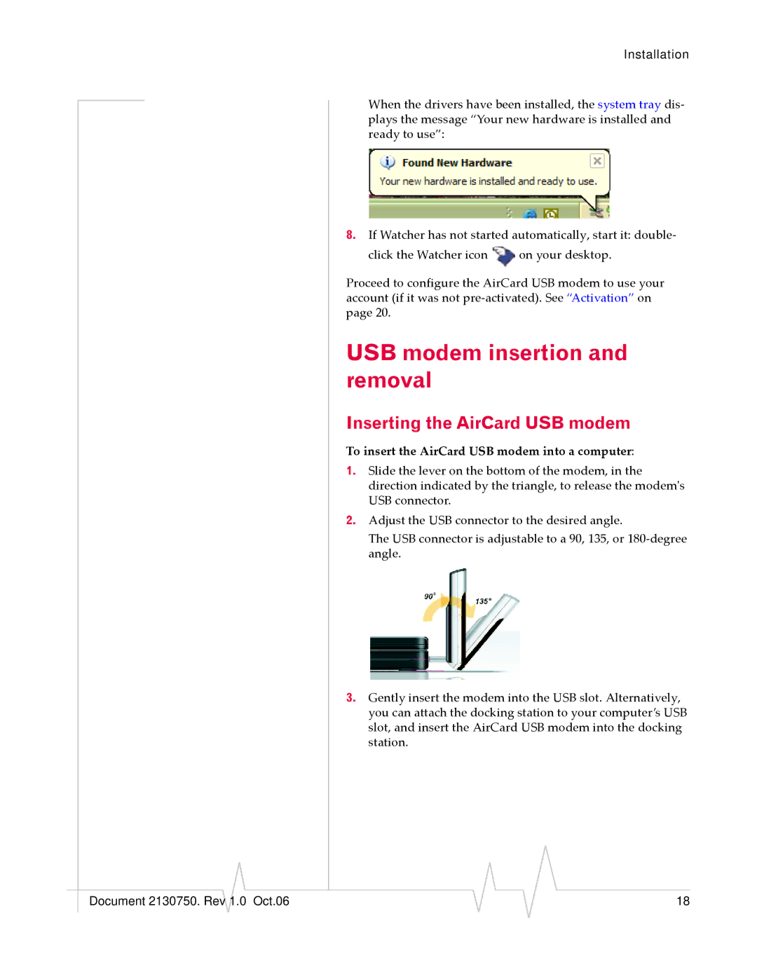 Sierra Wireless 595U manual USB modem insertion and removal, Inserting the AirCard USB modem 