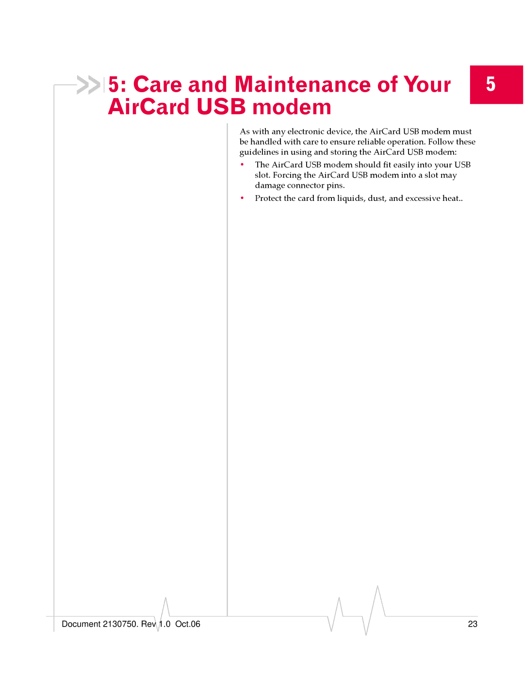 Sierra Wireless 595U manual Care and Maintenance of Your 5 AirCard USB modem 