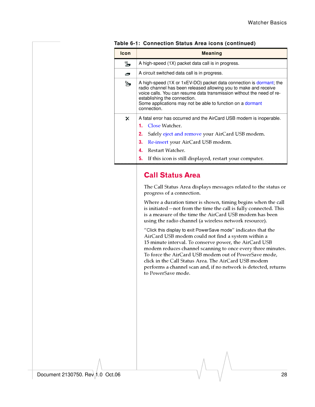 Sierra Wireless 595U manual Call Status Area 