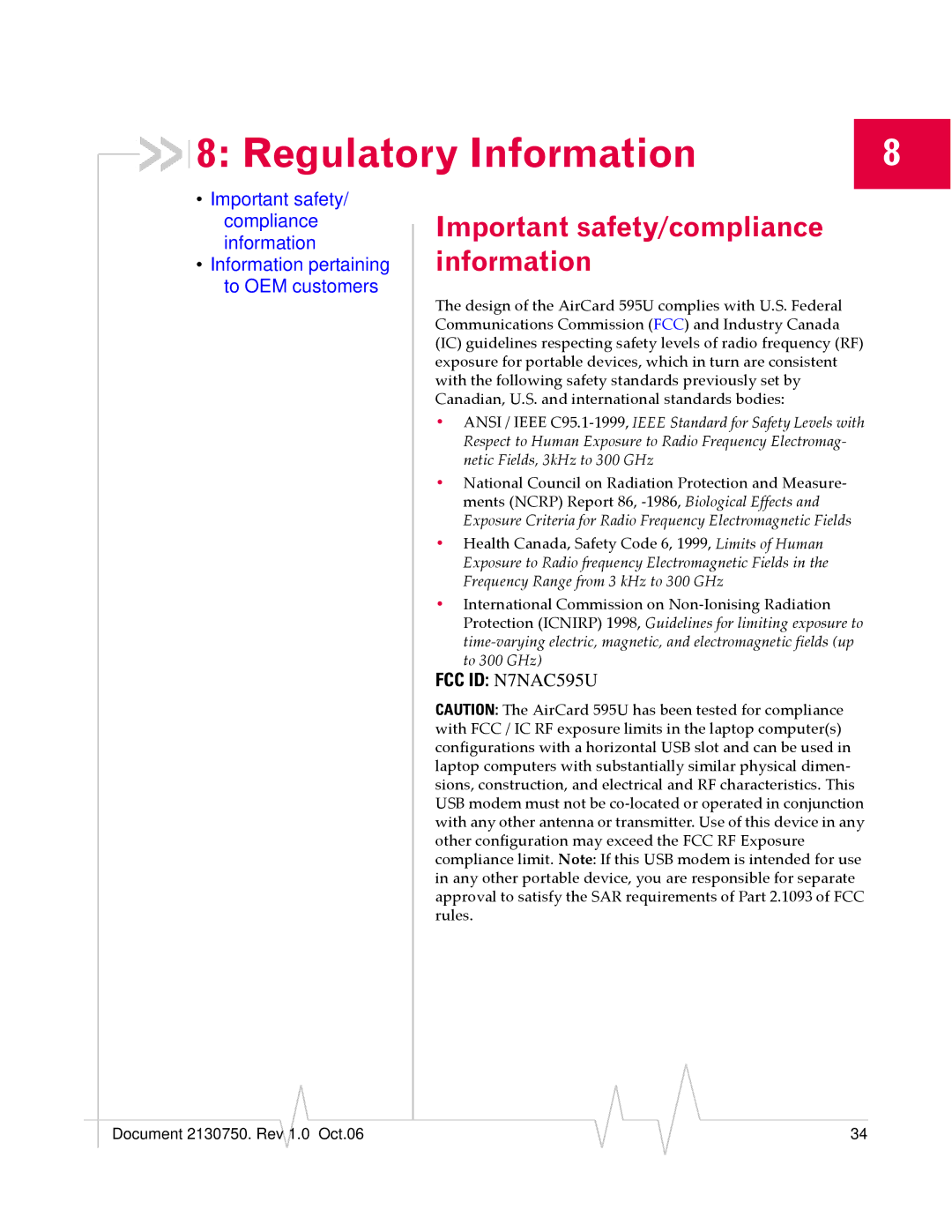 Sierra Wireless 595U manual Regulatory Information, Important safety/compliance information 