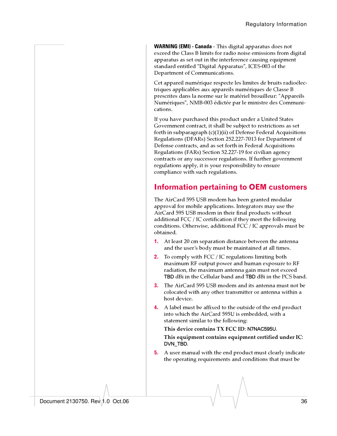 Sierra Wireless 595U manual Information pertaining to OEM customers 