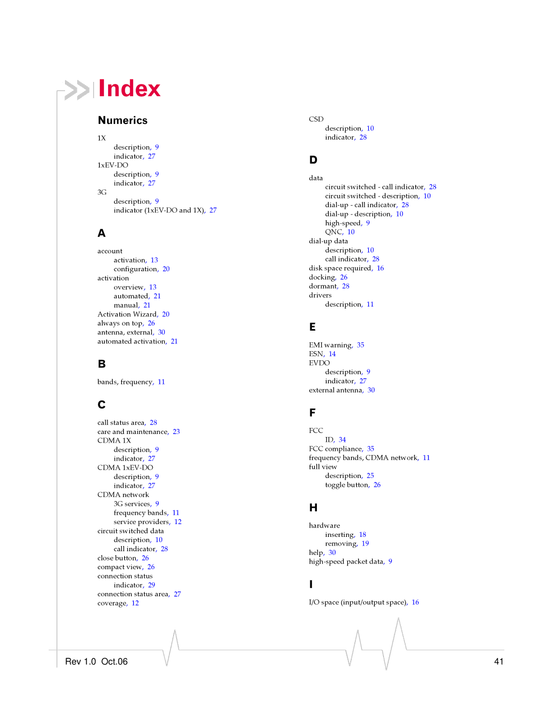 Sierra Wireless 595U manual Index, Numerics 