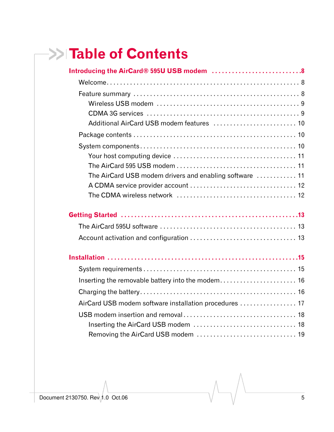 Sierra Wireless 595U manual Table of Contents 