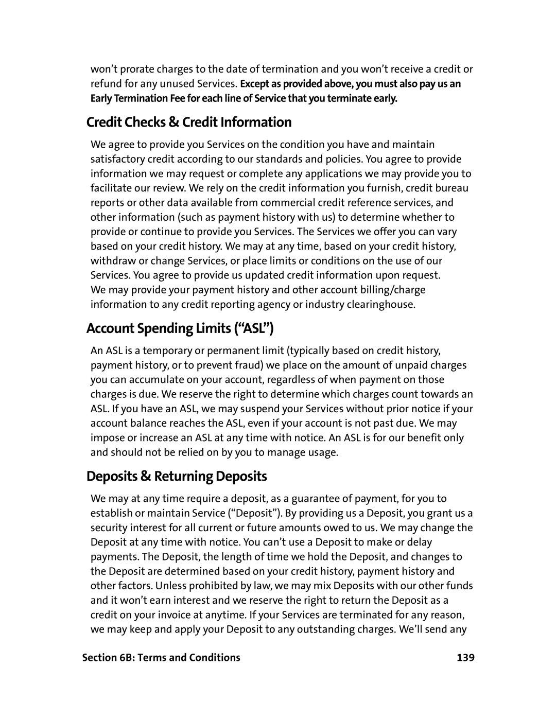 Sierra Wireless 595U manual Credit Checks & Credit Information, Account Spending Limits ASL, Deposits & Returning Deposits 