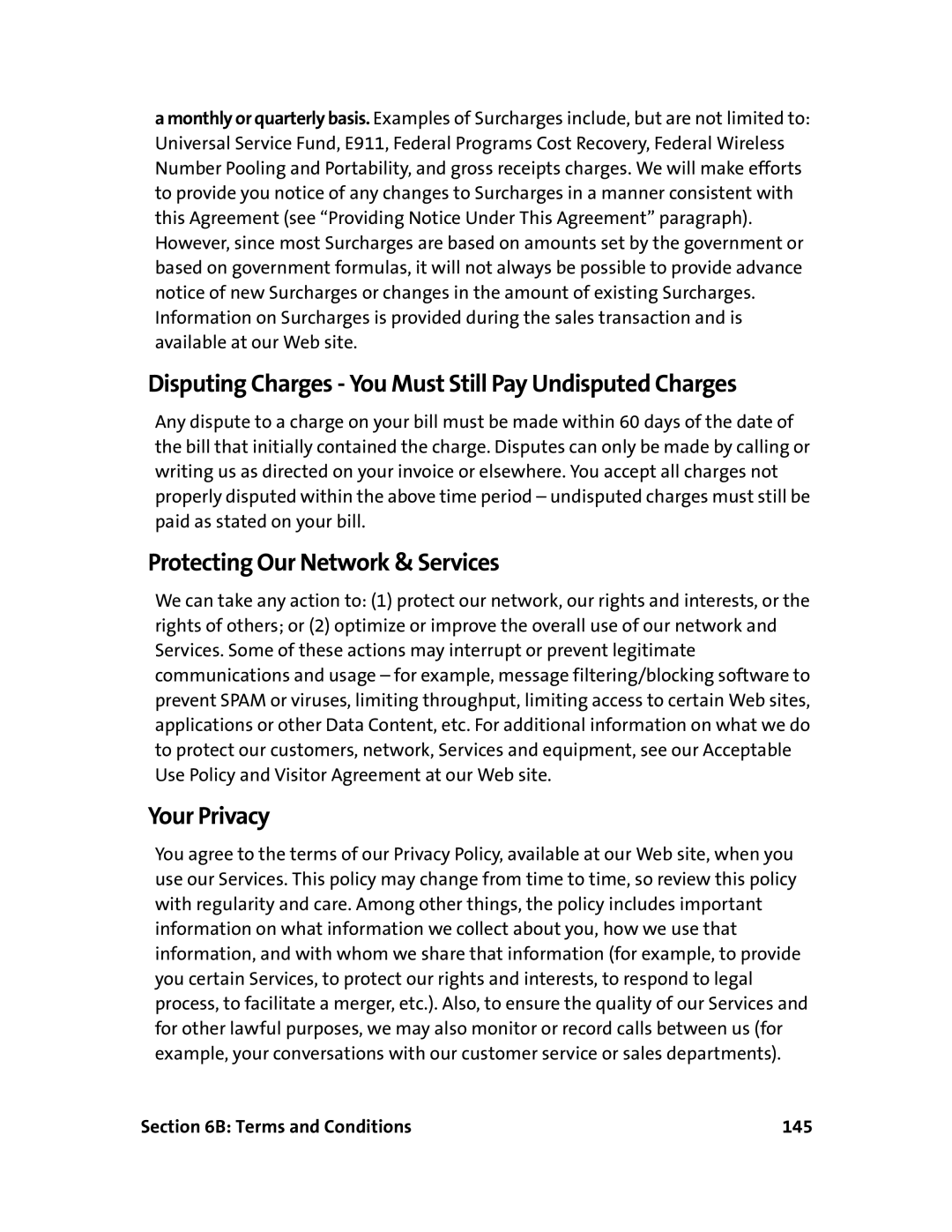 Sierra Wireless 595U manual Disputing Charges You Must Still Pay Undisputed Charges, Protecting Our Network & Services 