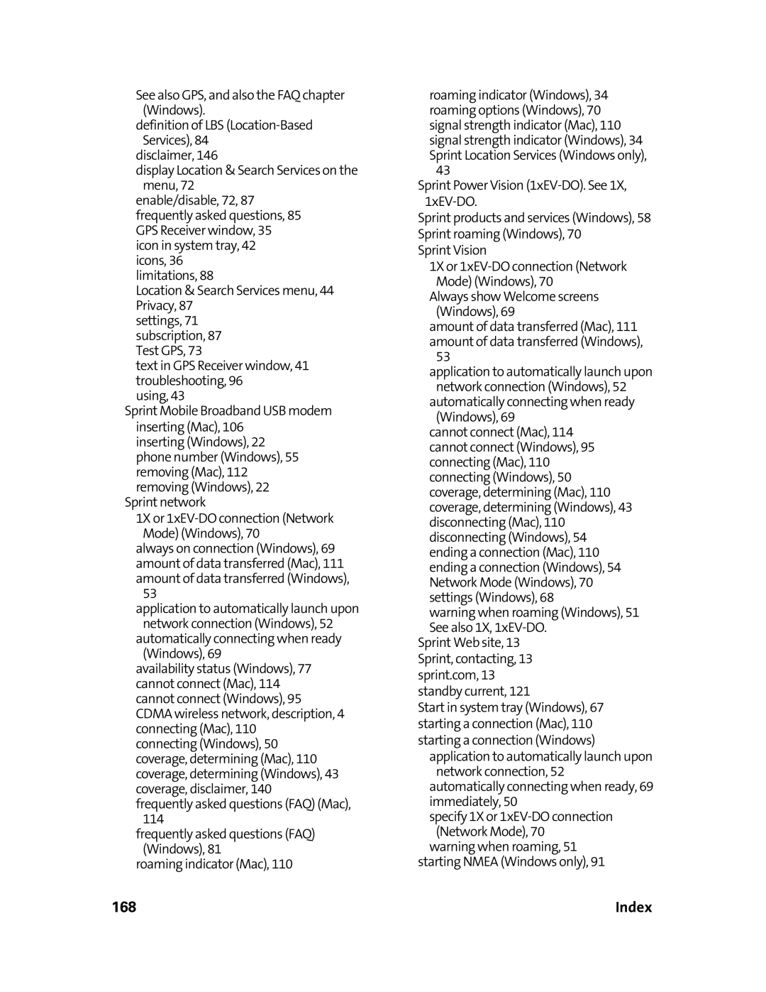 Sierra Wireless 595U manual Index 