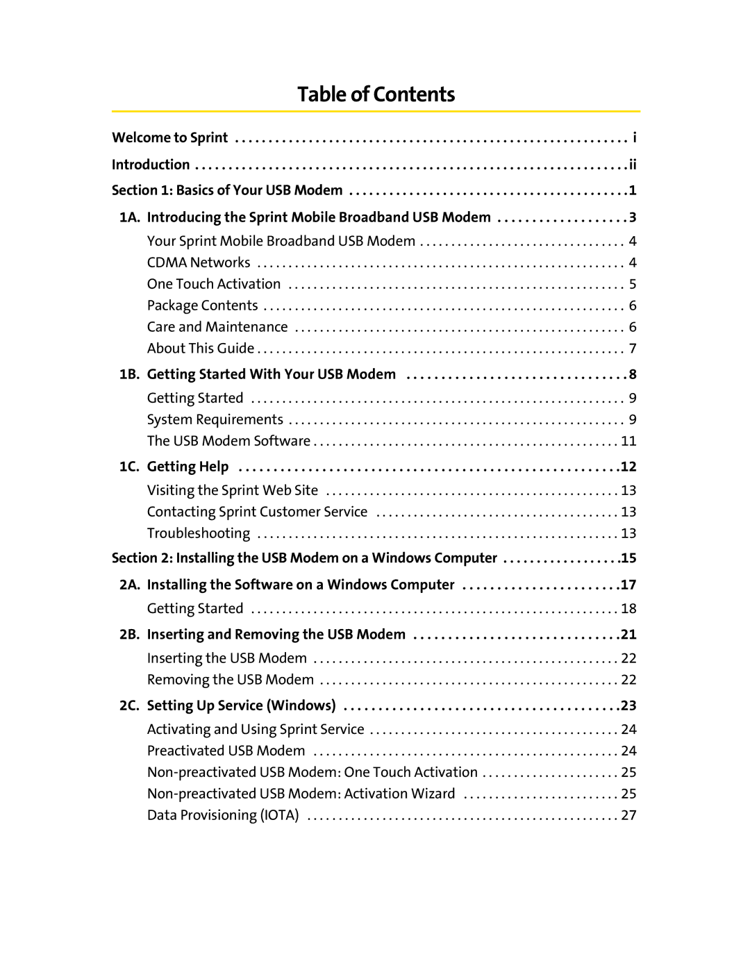 Sierra Wireless 595U manual Table of Contents 