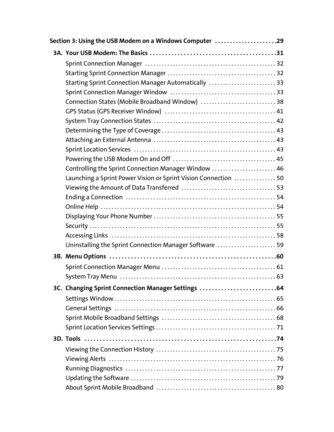 Sierra Wireless 595U manual 3B. Menu Options, 3C. Changing Sprint Connection Manager Settings, 3D. Tools 