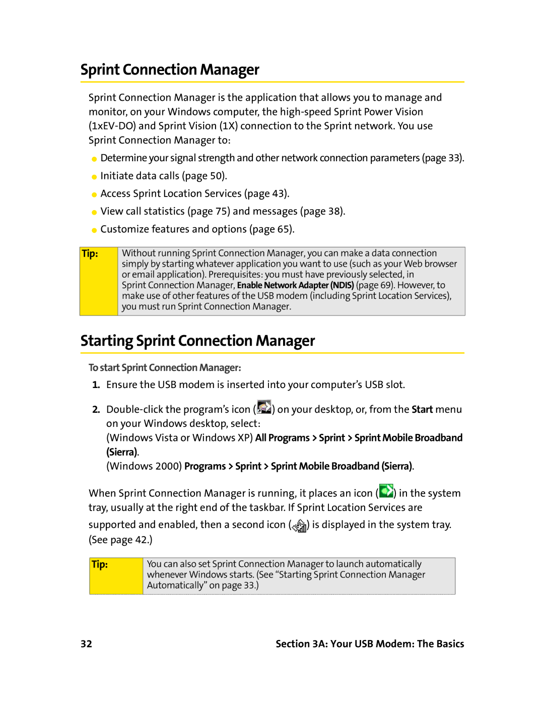 Sierra Wireless 595U manual Starting Sprint Connection Manager, To start Sprint Connection Manager 