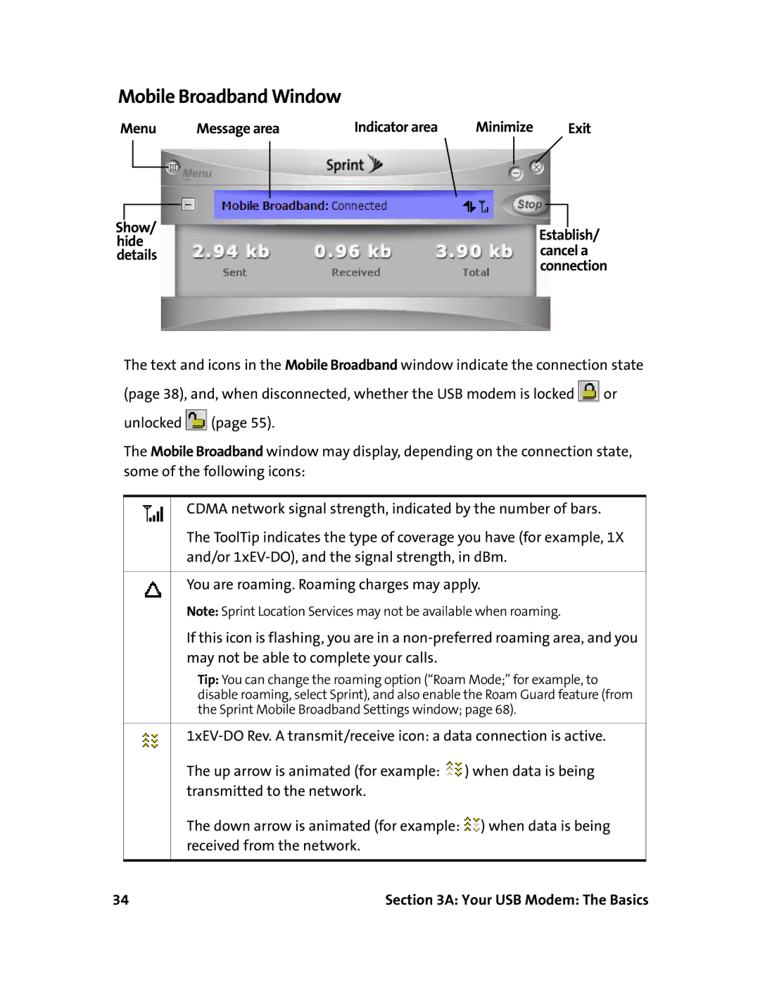 Sierra Wireless 595U manual Mobile Broadband Window 