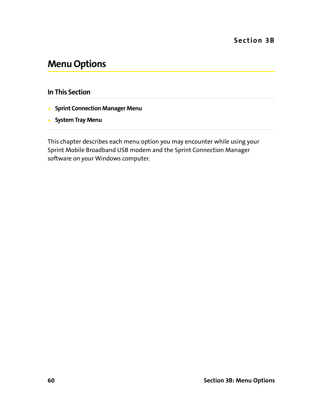 Sierra Wireless 595U manual Menu Options, Sprint Connection Manager Menu System Tray Menu 