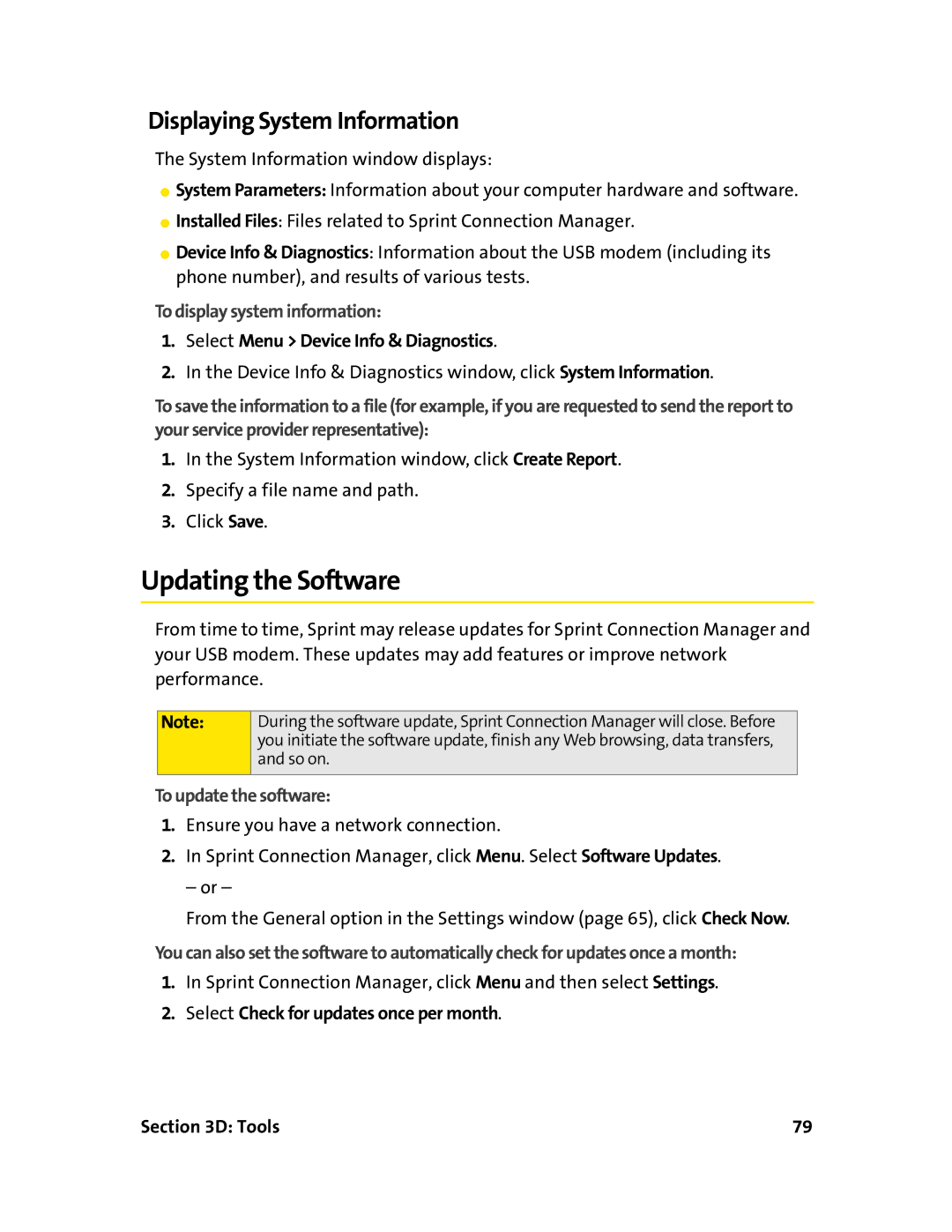 Sierra Wireless 595U manual Updating the Software, Displaying System Information, To display system information 