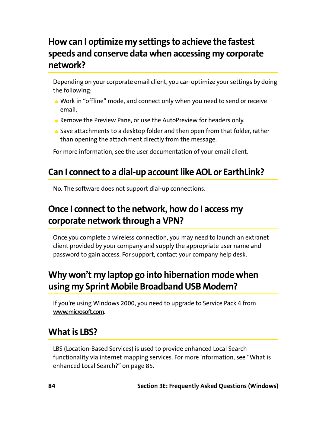 Sierra Wireless 595U manual Can I connect to a dial-up account like AOL or EarthLink?, What is LBS? 