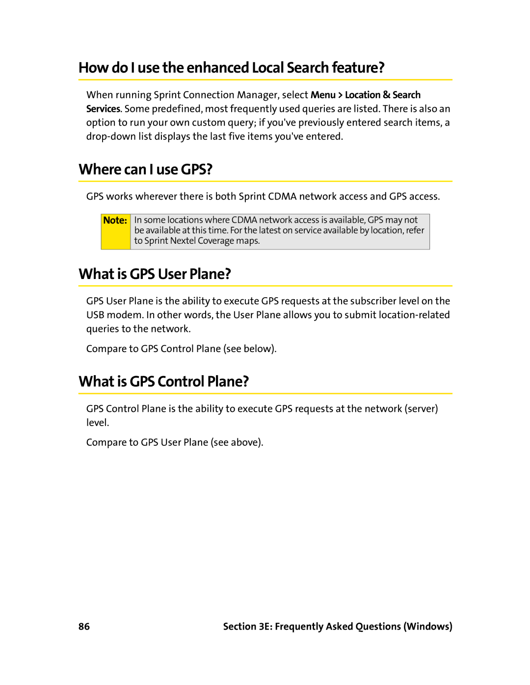 Sierra Wireless 595U manual How do I use the enhanced Local Search feature?, Where can I use GPS?, What is GPS User Plane? 