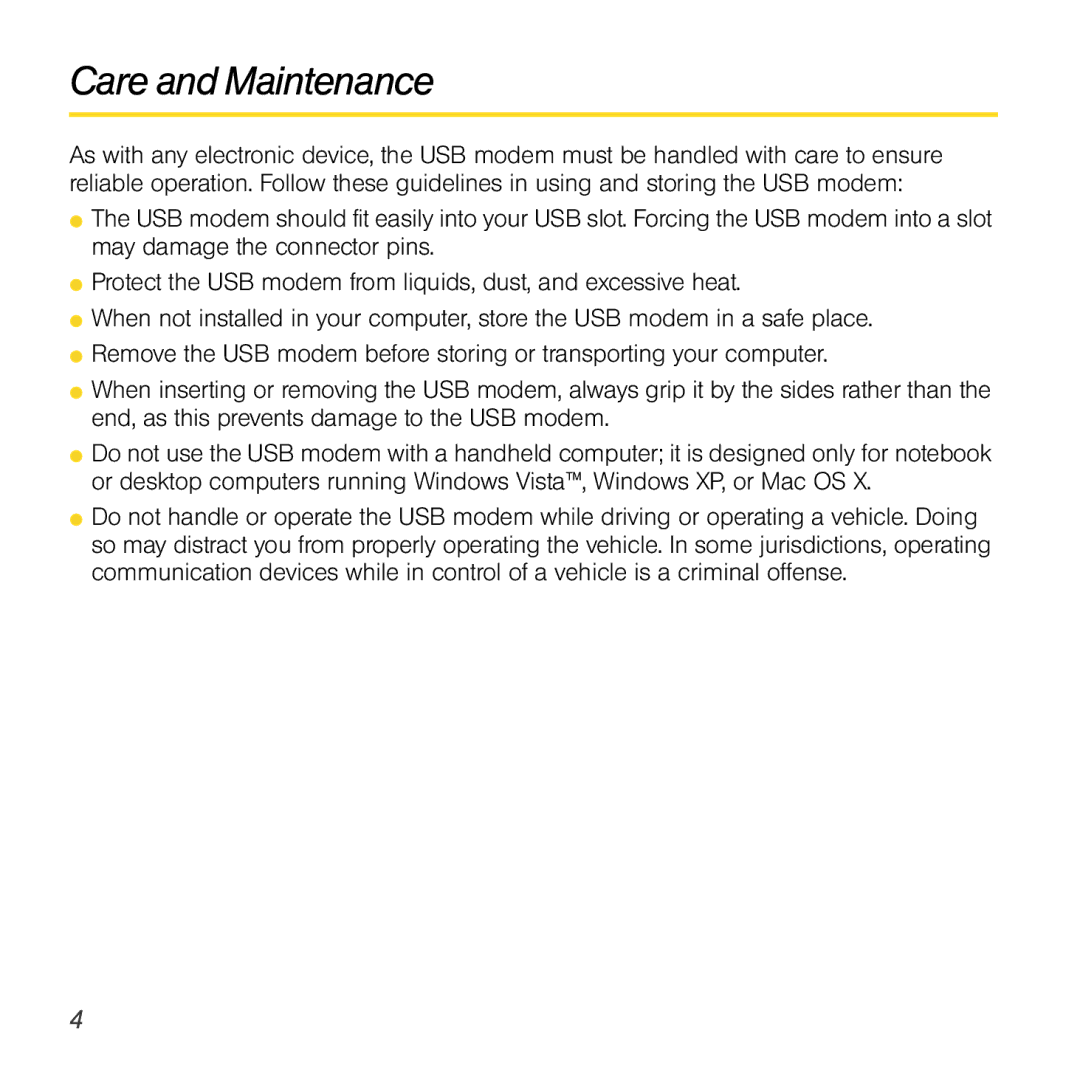 Sierra Wireless 597 quick start Care and Maintenance 