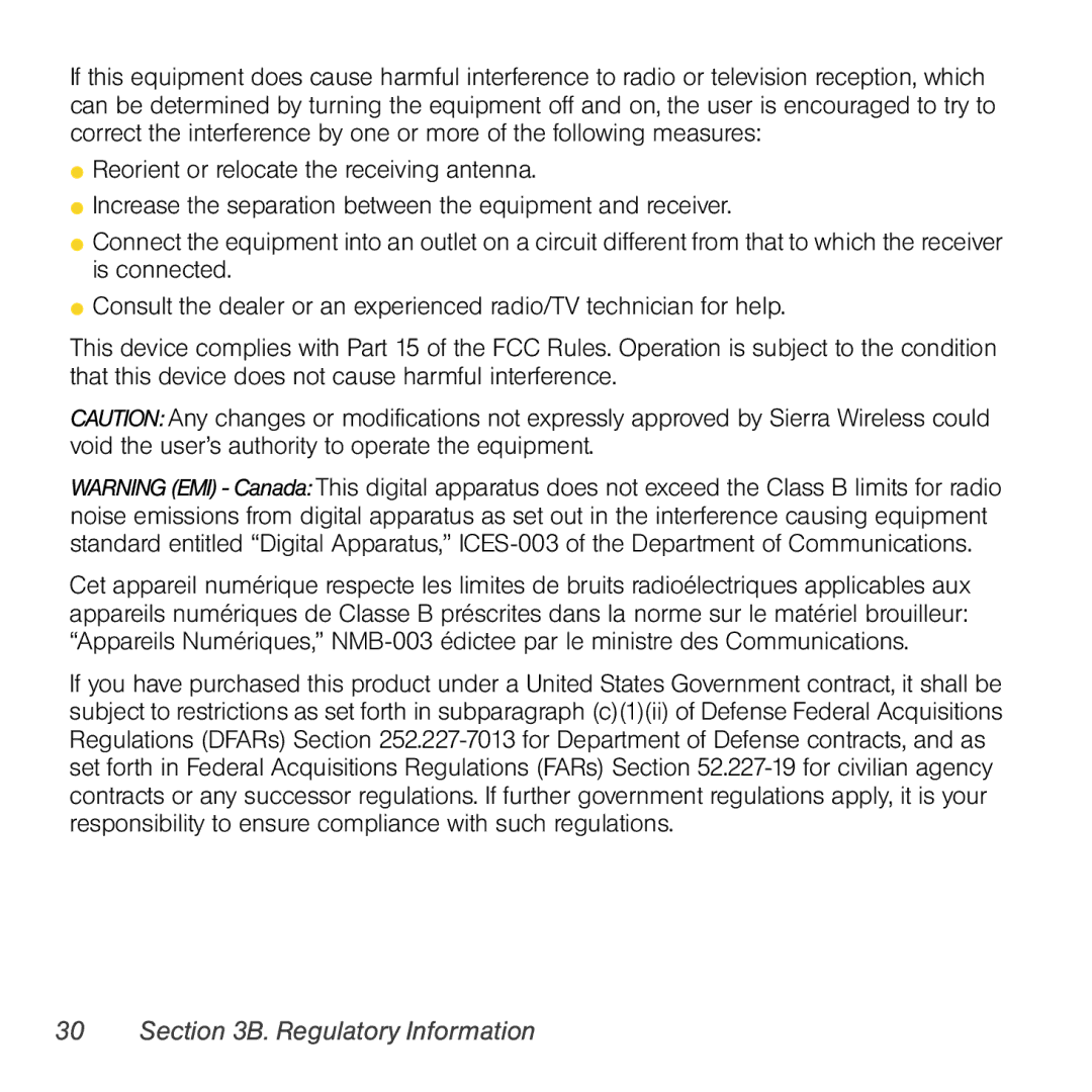 Sierra Wireless 597 quick start Regulatory Information 