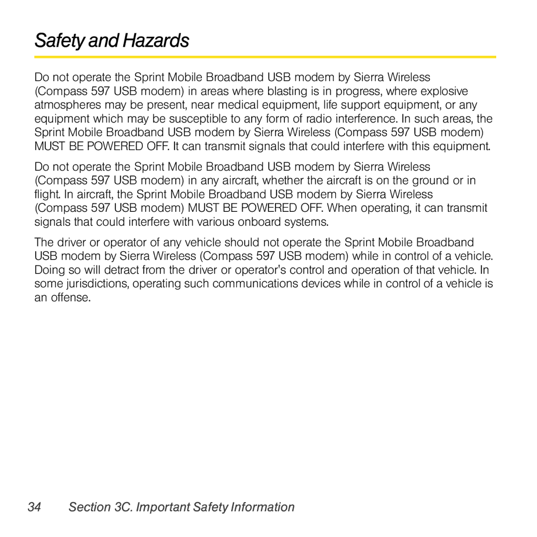 Sierra Wireless 597 quick start Safety and Hazards 