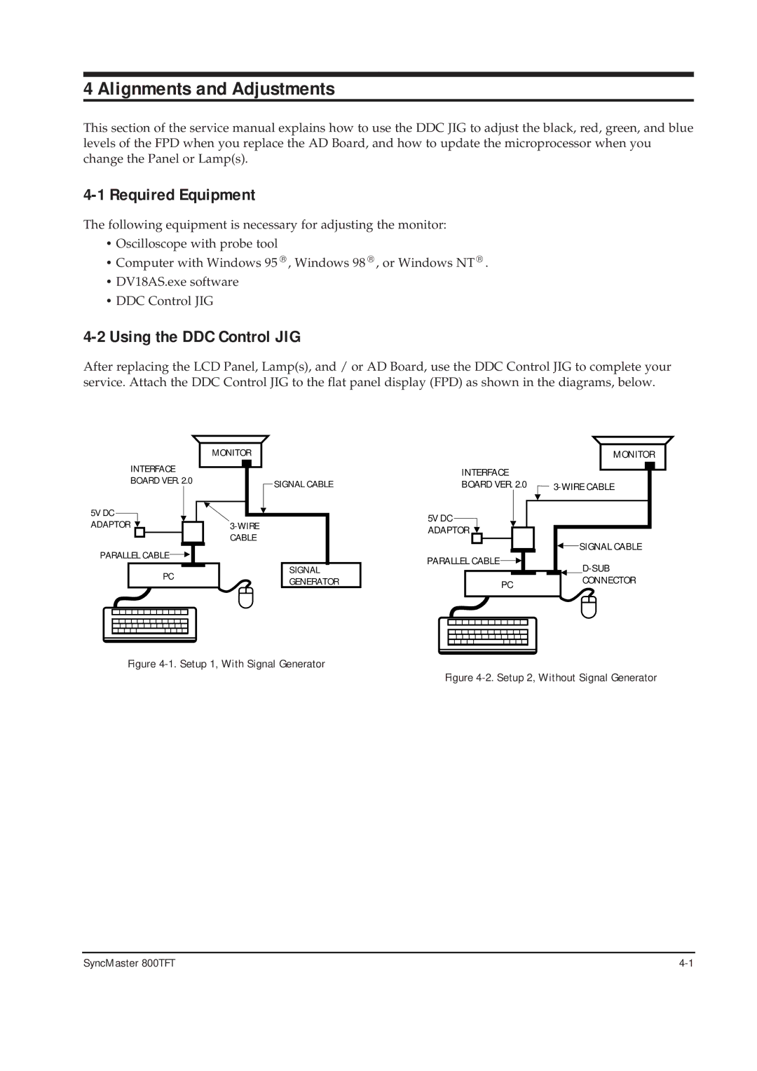 Sierra Wireless 800TFT specifications Alignments and Adjustments, Required Equipment, Using the DDC Control JIG 