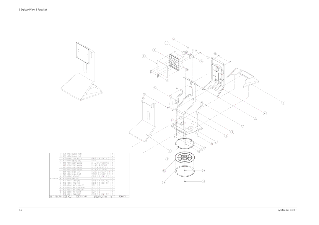 Sierra Wireless 800TFT specifications Exploded View & Parts List 