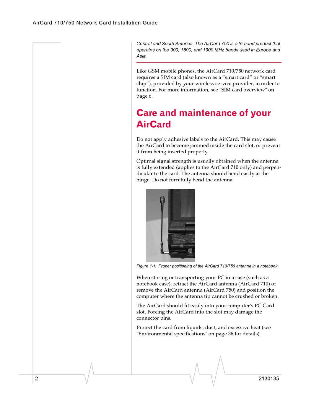 Sierra Wireless AirCard 750 manual Care and maintenance of your AirCard, AirCard 710/750 Network Card Installation Guide 