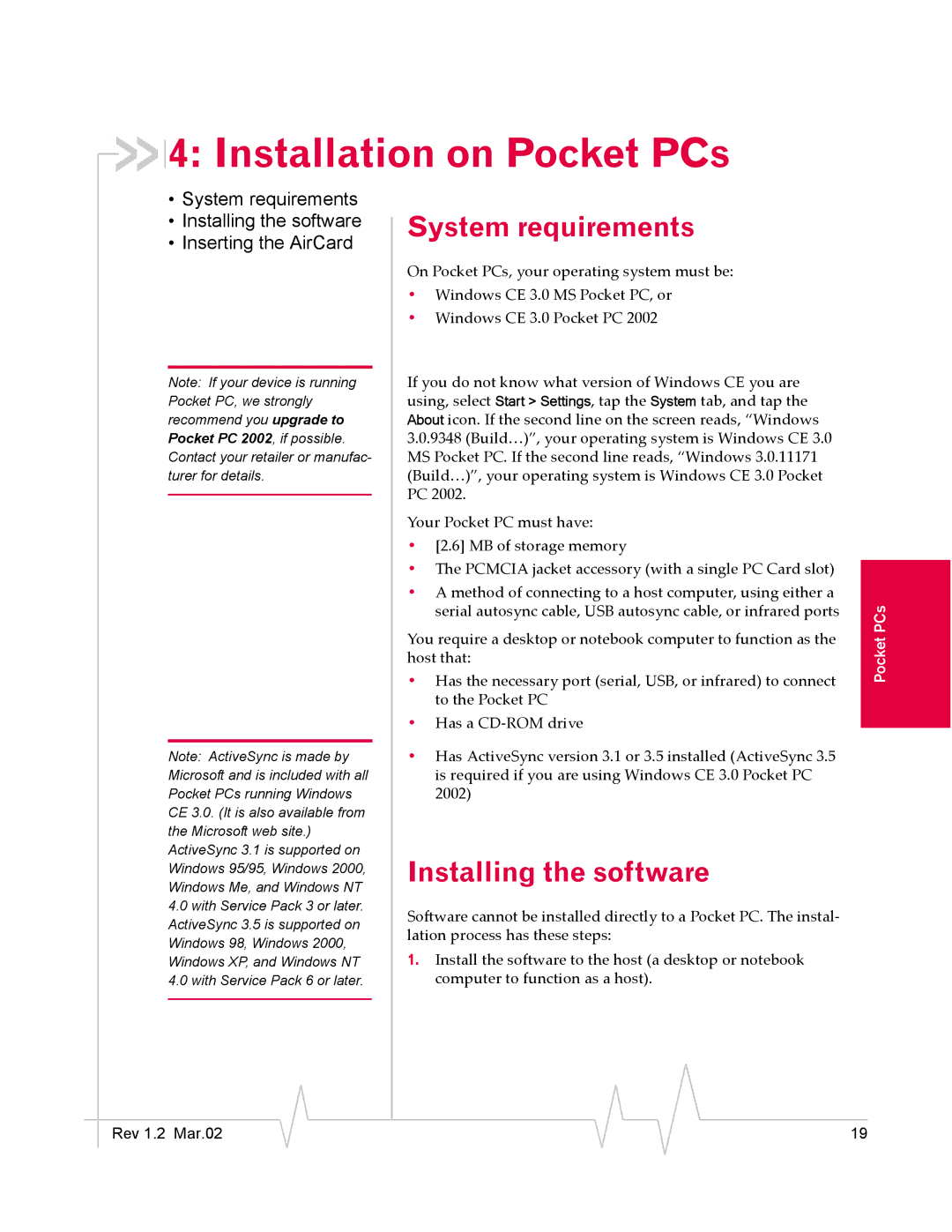 Sierra Wireless AirCard 710, AirCard 750 manual Installation on Pocket PCs, Installing the software 