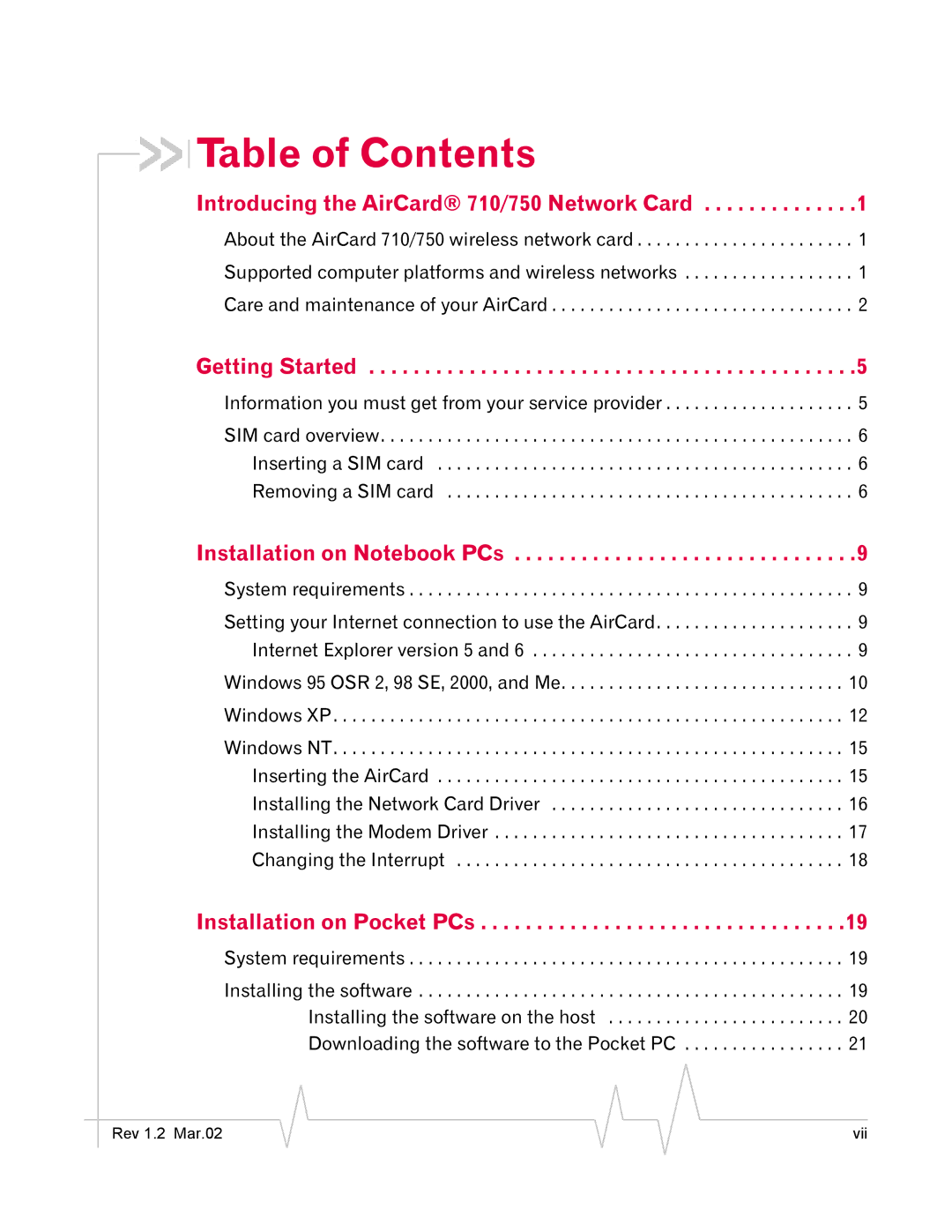 Sierra Wireless AirCard 710, AirCard 750 manual Table of Contents 