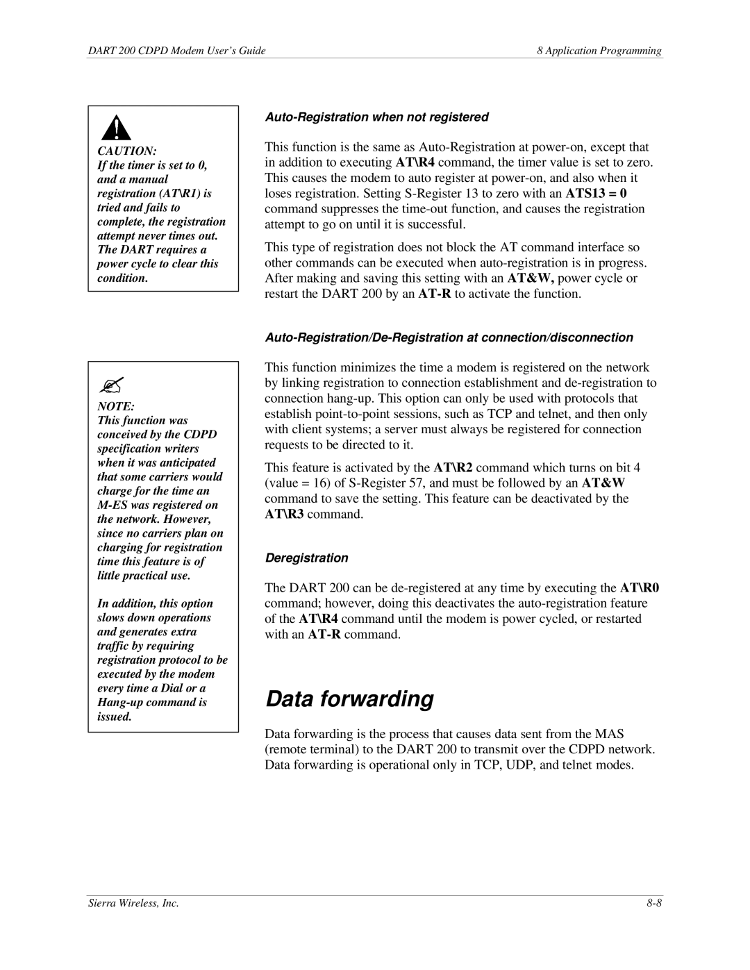 Sierra Wireless DART 200 CDPD Modem manual Data forwarding 