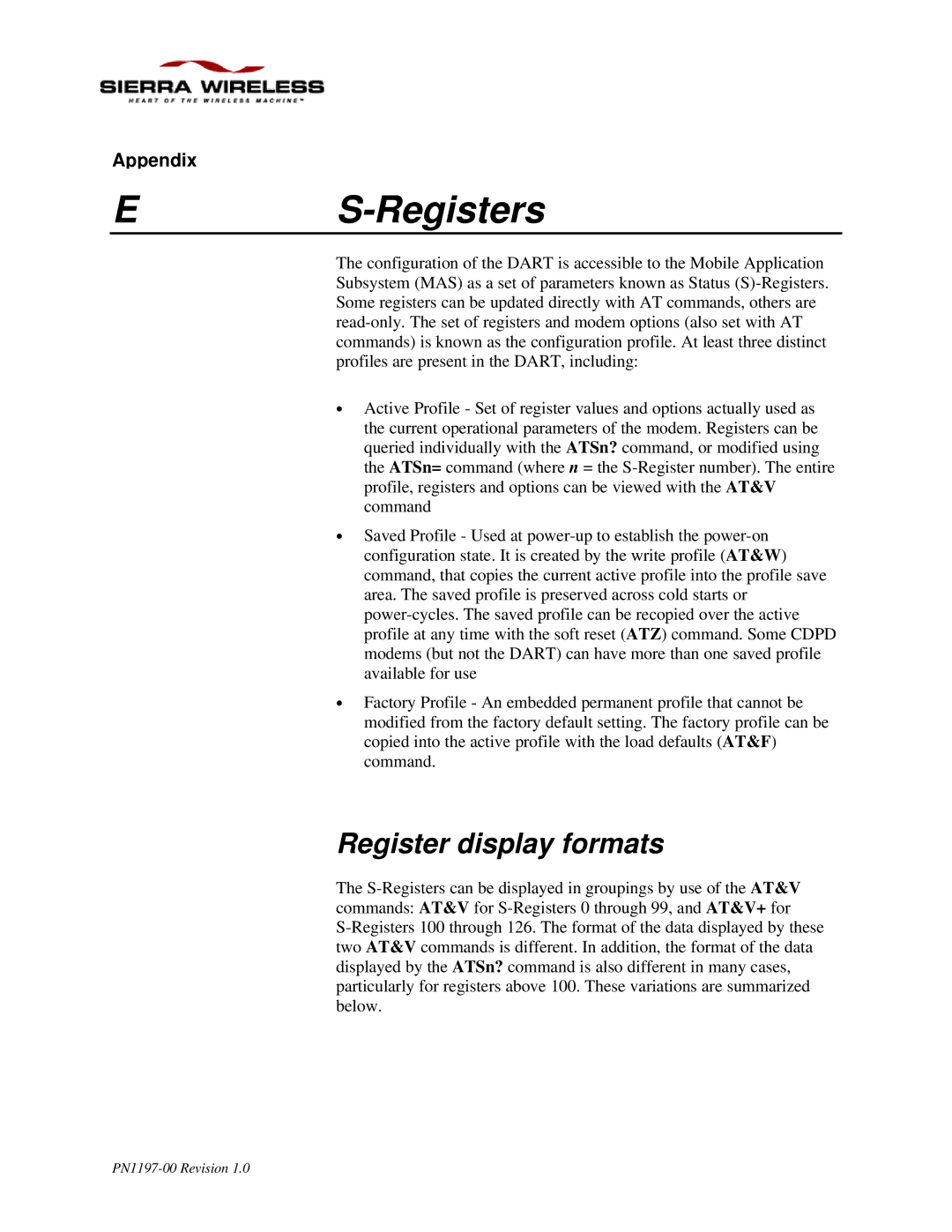 Sierra Wireless DART 200 CDPD Modem manual ES-Registers, Register display formats 