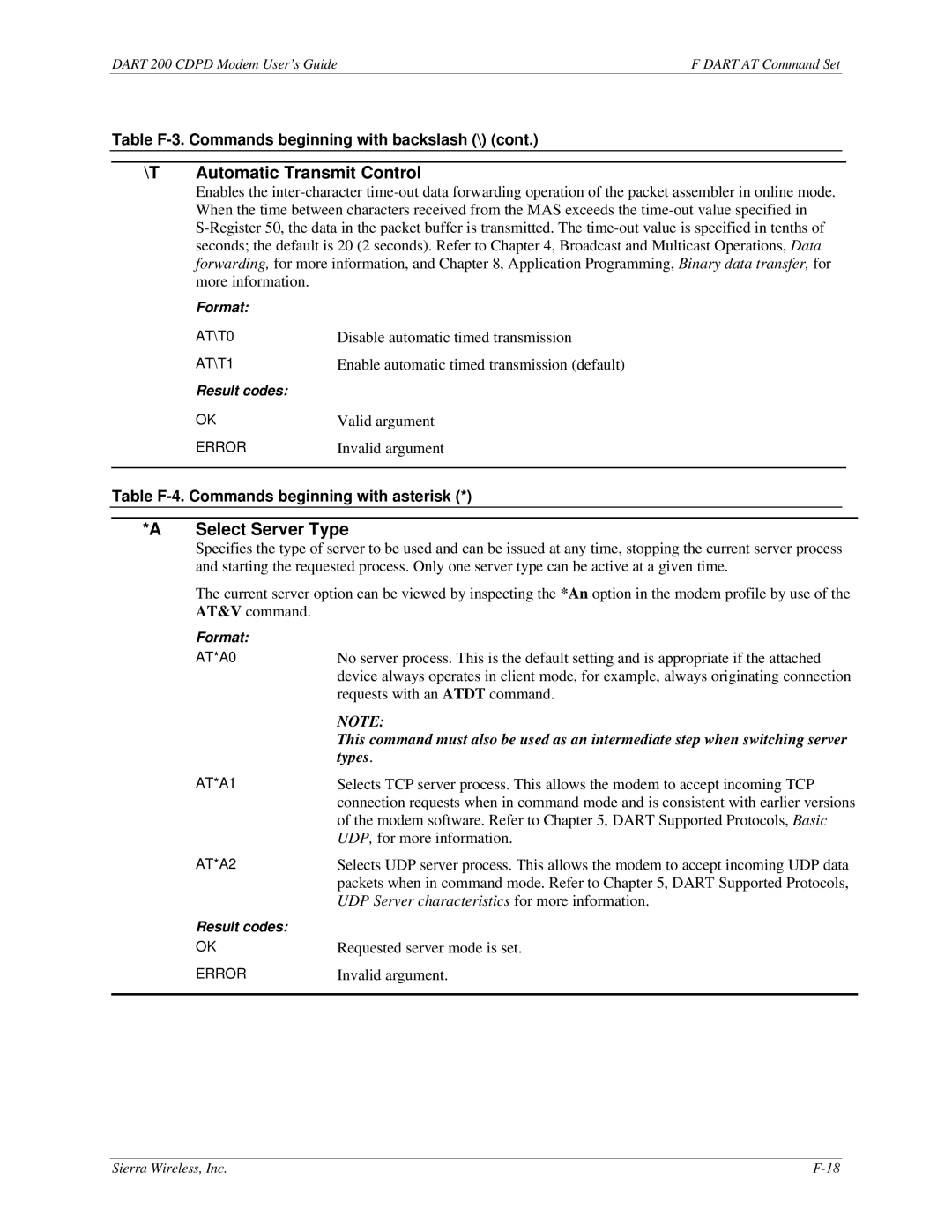 Sierra Wireless DART 200 CDPD Modem manual Automatic Transmit Control, Select Server Type 