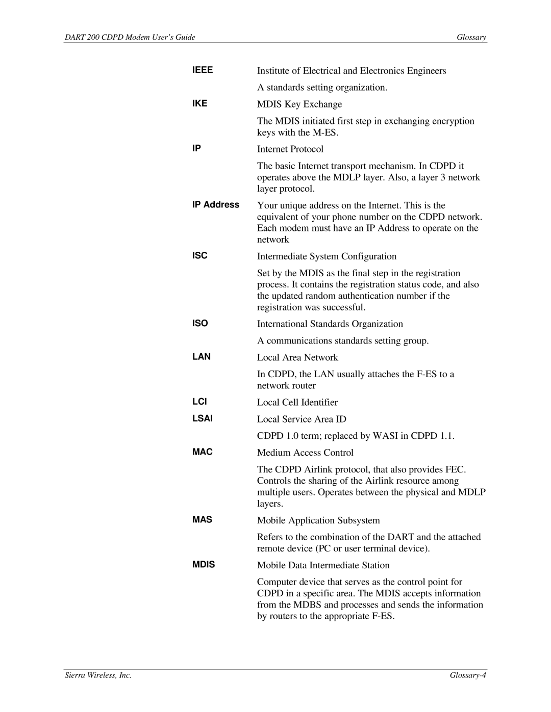 Sierra Wireless DART 200 CDPD Modem manual IP Address 