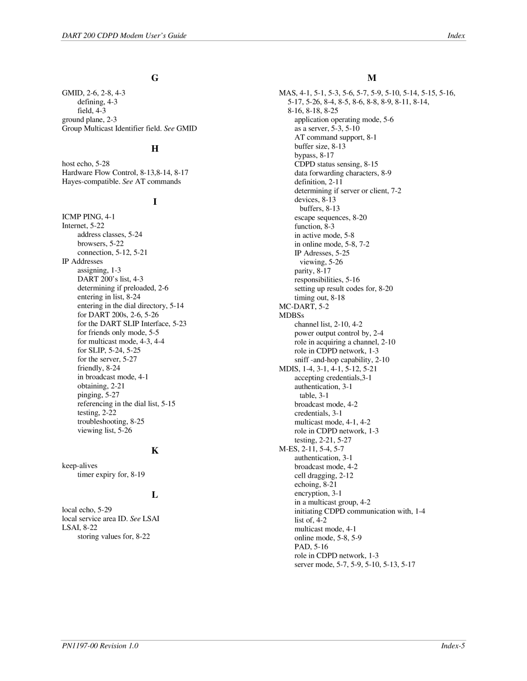 Sierra Wireless DART 200 CDPD Modem manual PN1197-00 Revision Index-5 