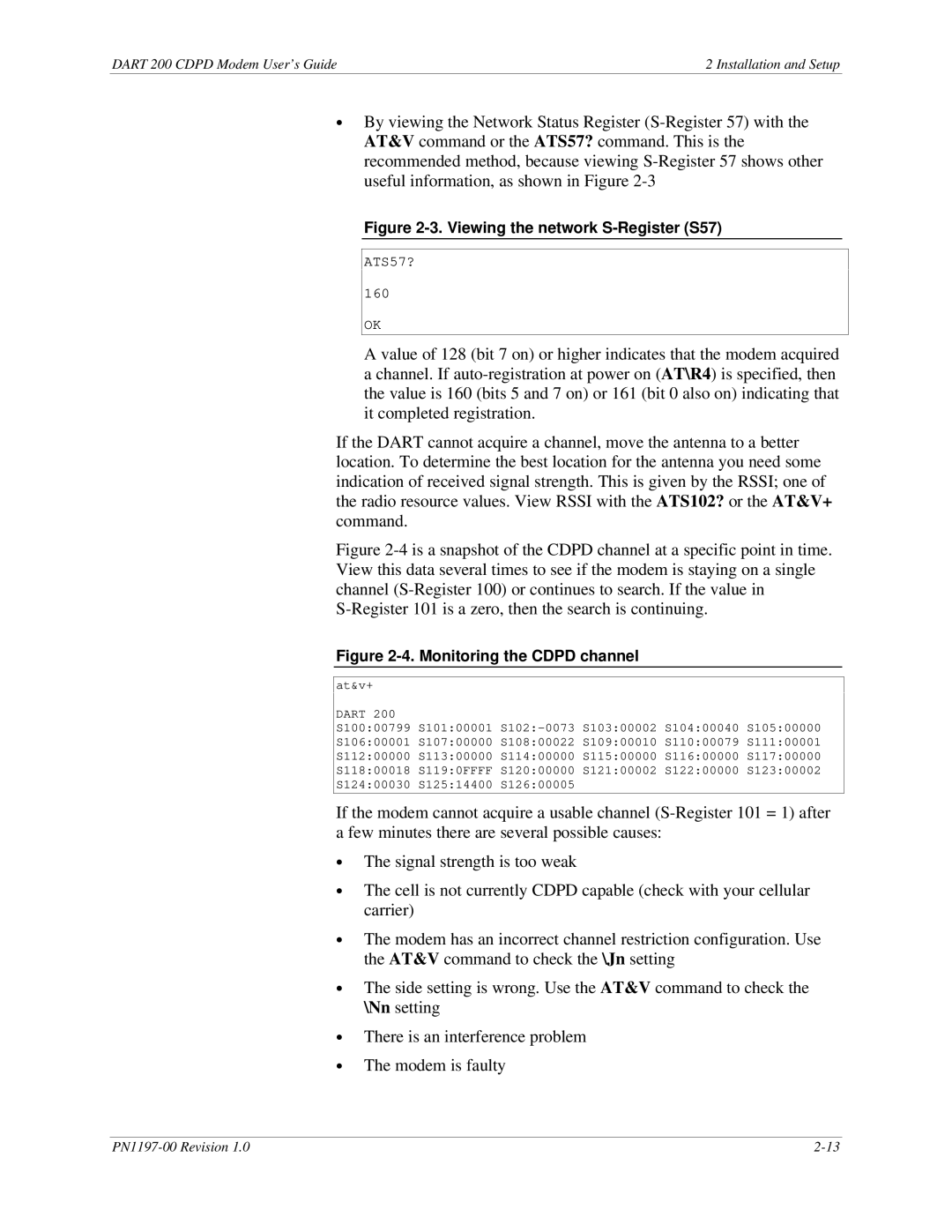 Sierra Wireless DART 200 CDPD Modem manual Viewing the network S-Register S57 