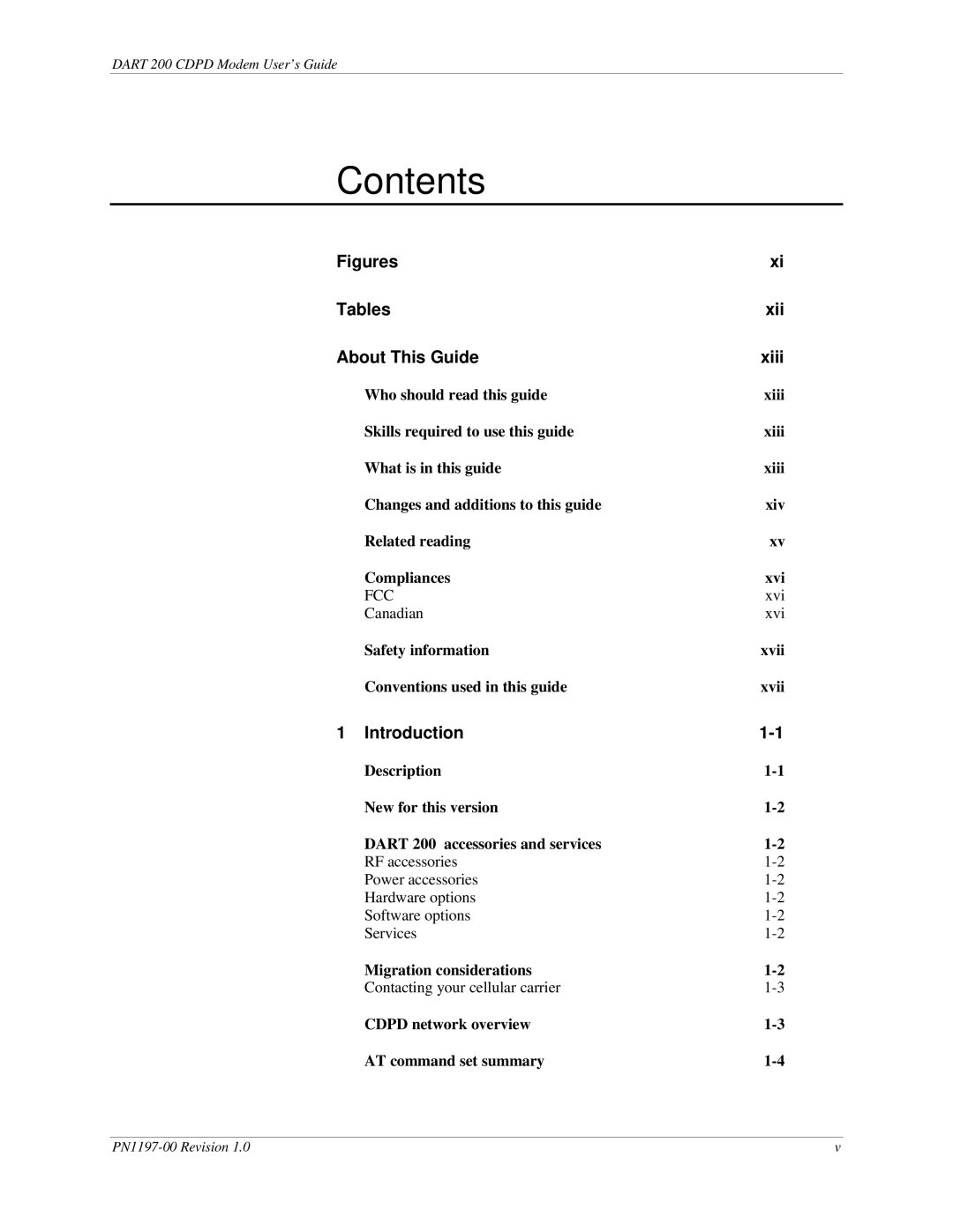 Sierra Wireless DART 200 CDPD Modem manual Contents 