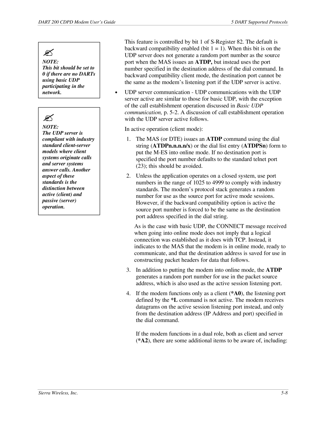 Sierra Wireless DART 200 CDPD Modem manual Dart 200 Cdpd Modem User’s Guide Dart Supported Protocols 