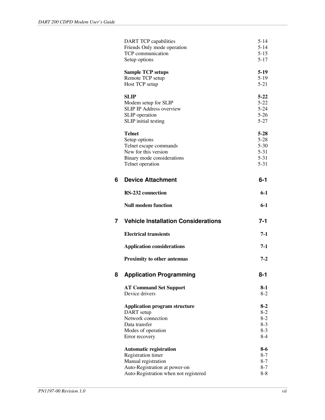 Sierra Wireless DART 200 CDPD Modem manual Device Attachment, Vehicle Installation Considerations, Application Programming 