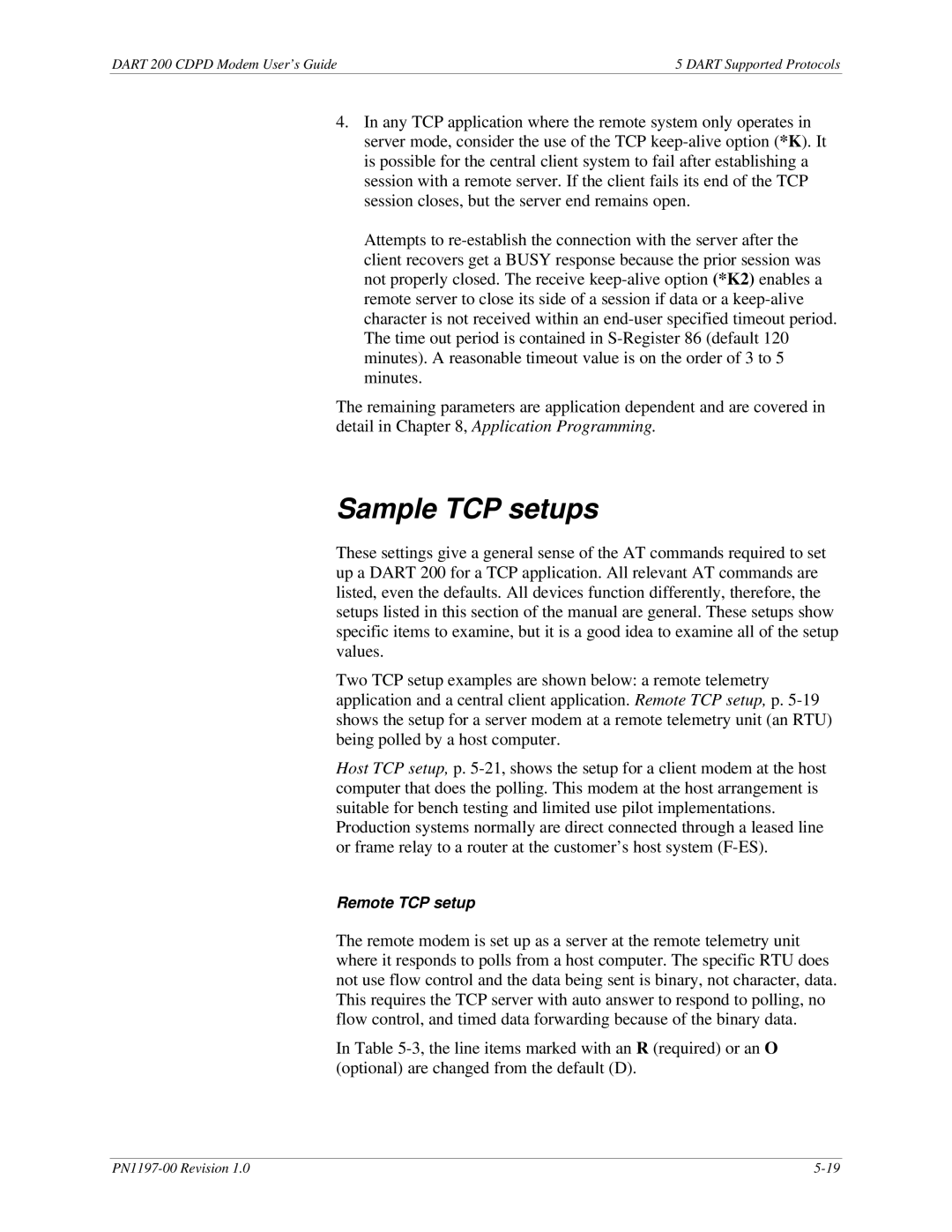 Sierra Wireless DART 200 CDPD Modem manual Sample TCP setups 