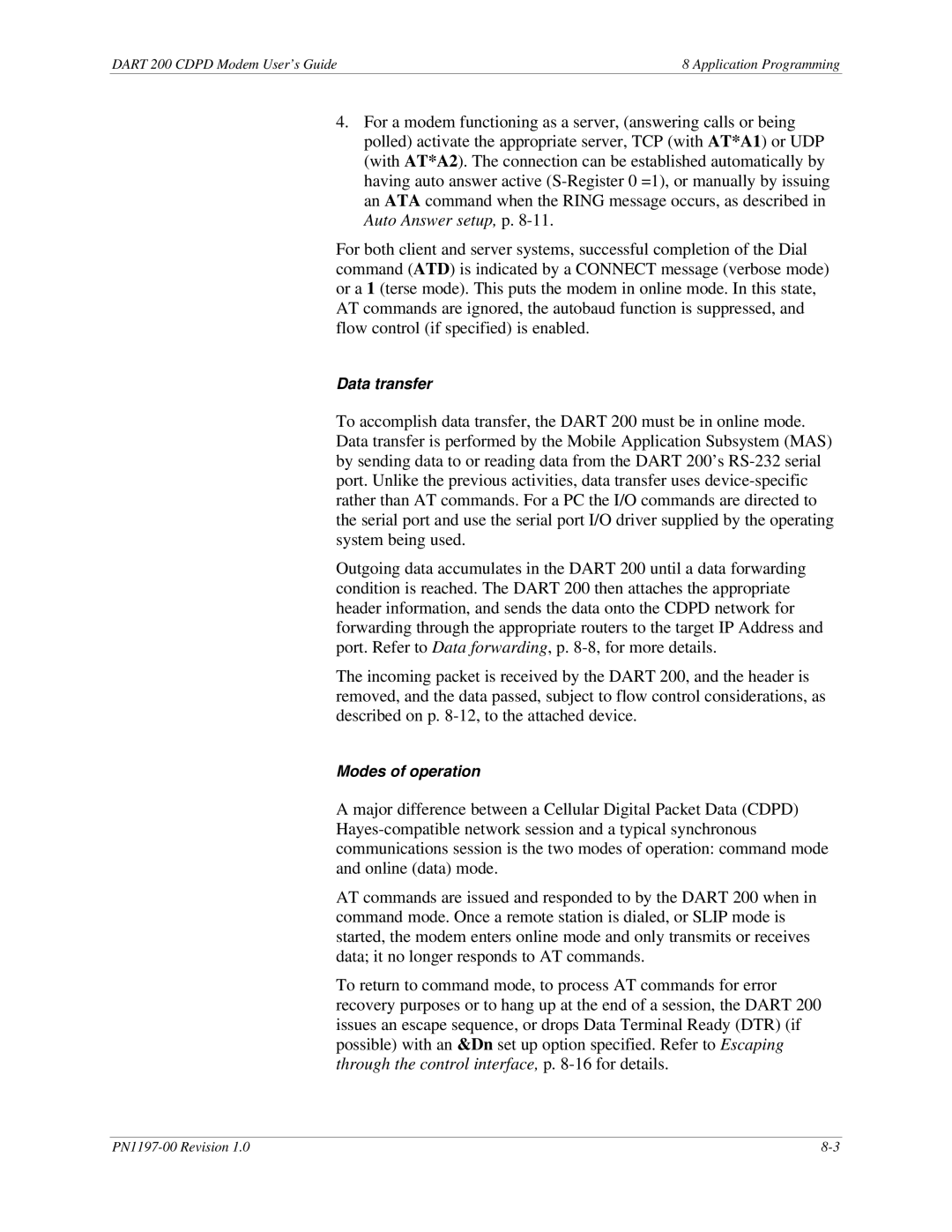 Sierra Wireless DART 200 CDPD Modem manual Data transfer 