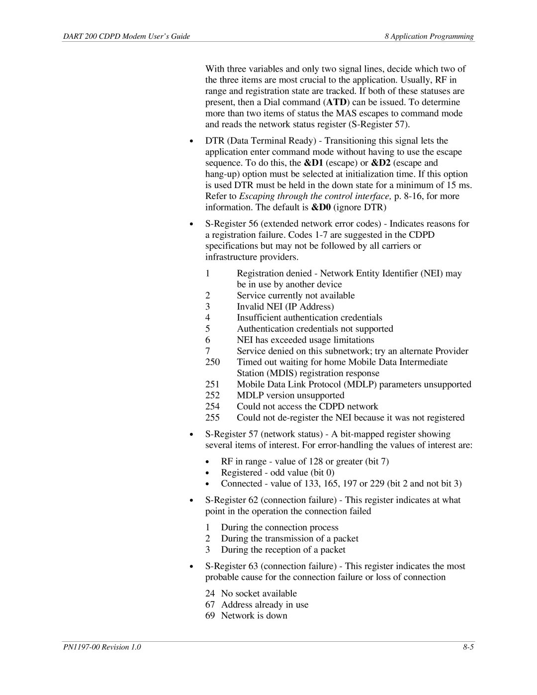 Sierra Wireless DART 200 CDPD Modem manual Dart 200 Cdpd Modem User’s Guide Application Programming 